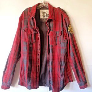 Mario Conti Men’s Colorful Plaid Shirt Jacket Red,sz.L